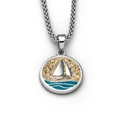 Anhänger "Ahoi" Strandsand/Steinsand blau