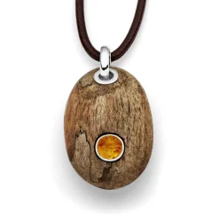 Anhänger "Holzkiesel mit Bernstein"