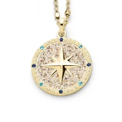 Anhänger "Kompassrose 2.0" Zirkonia und Strandsand, vergoldet