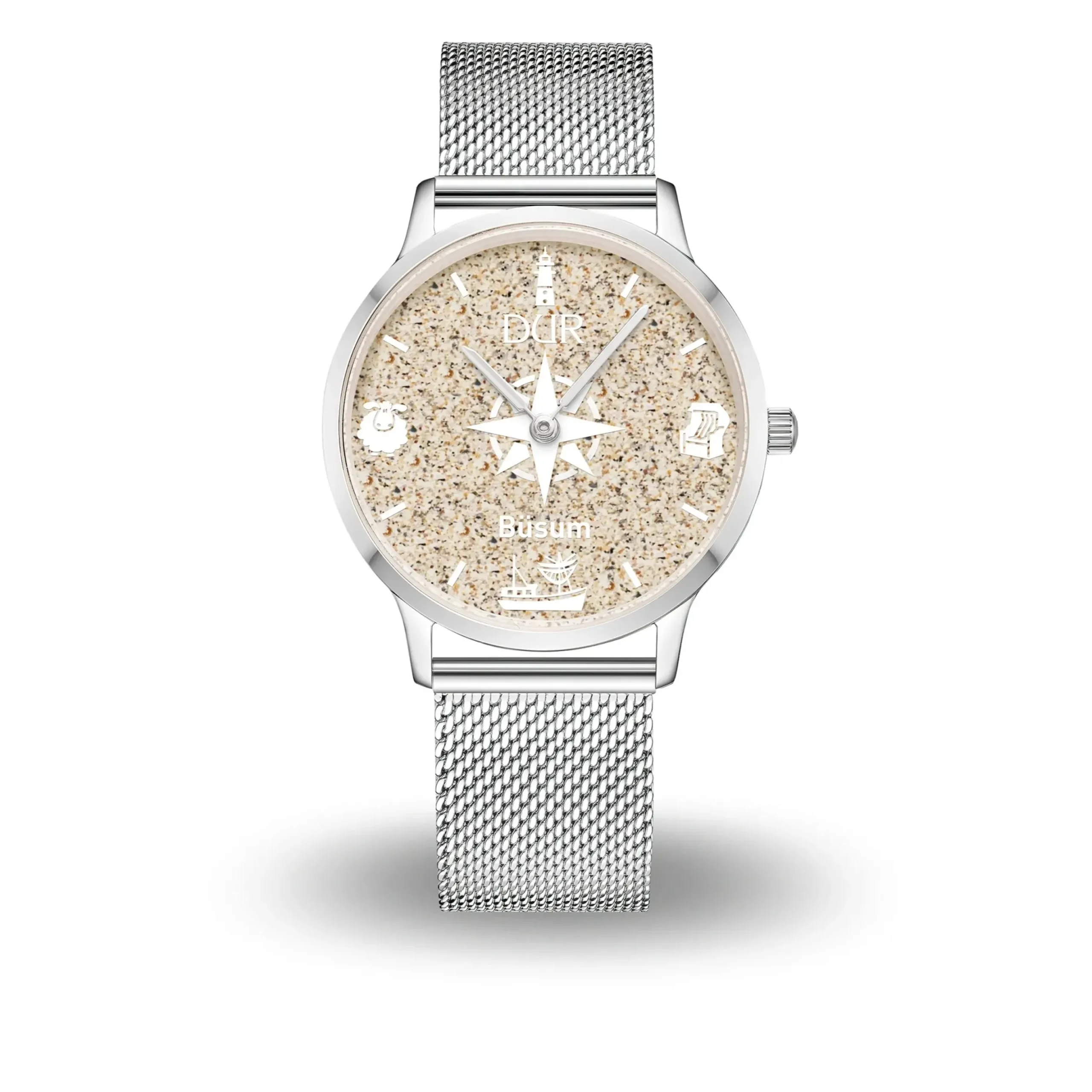 DUR Uhr 36er "Büsum" Strandsand, Mesh Band Edelstahl