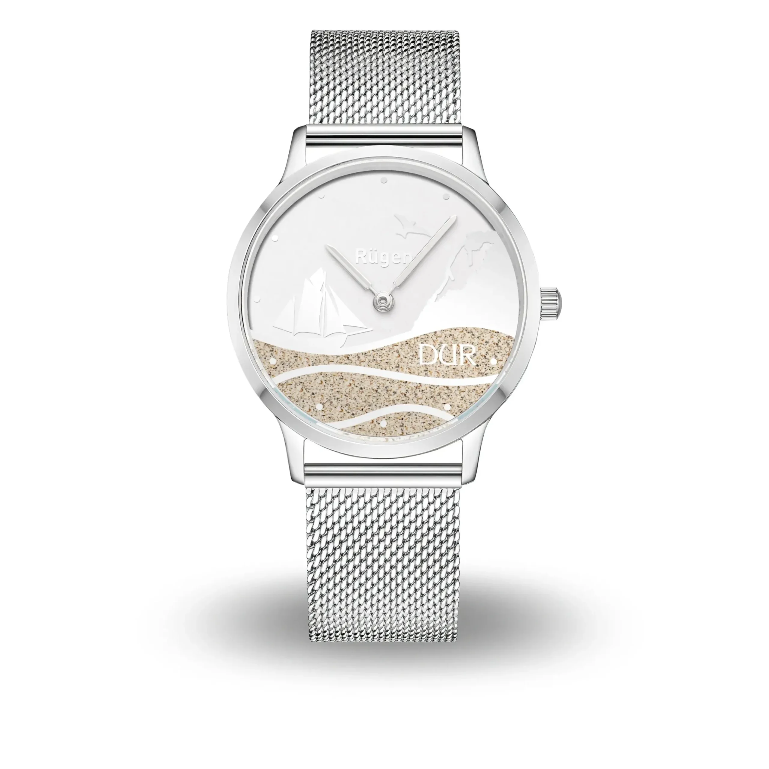 DUR Uhr 36er "Göhren" Strandsand, Mesh Band Edelstahl