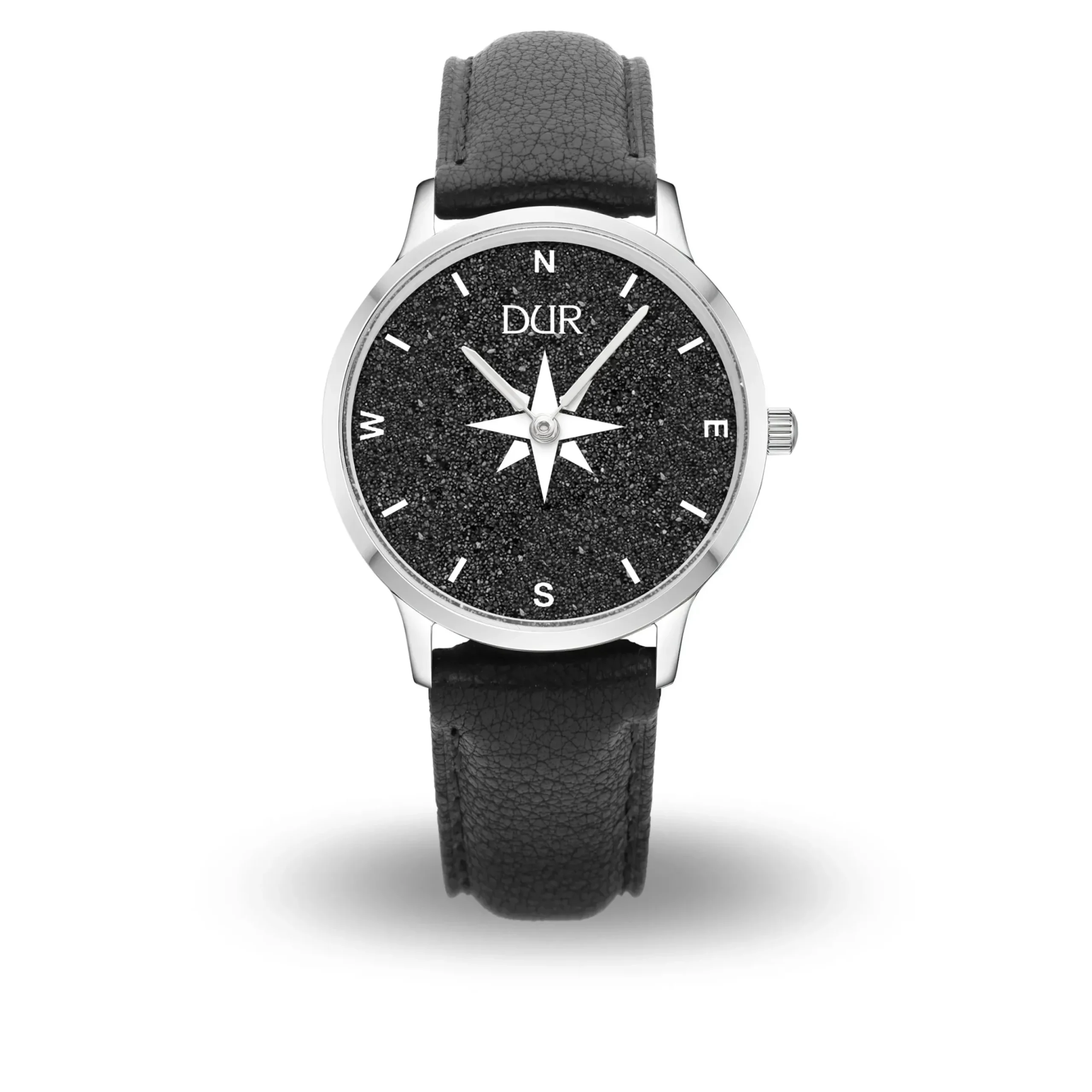 DUR Uhr 40er "Kompass 2.0" Lavasand, Lederband schwarz