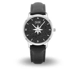 DUR Uhr 40er "Kompass 2.0" Lavasand, Lederband schwarz