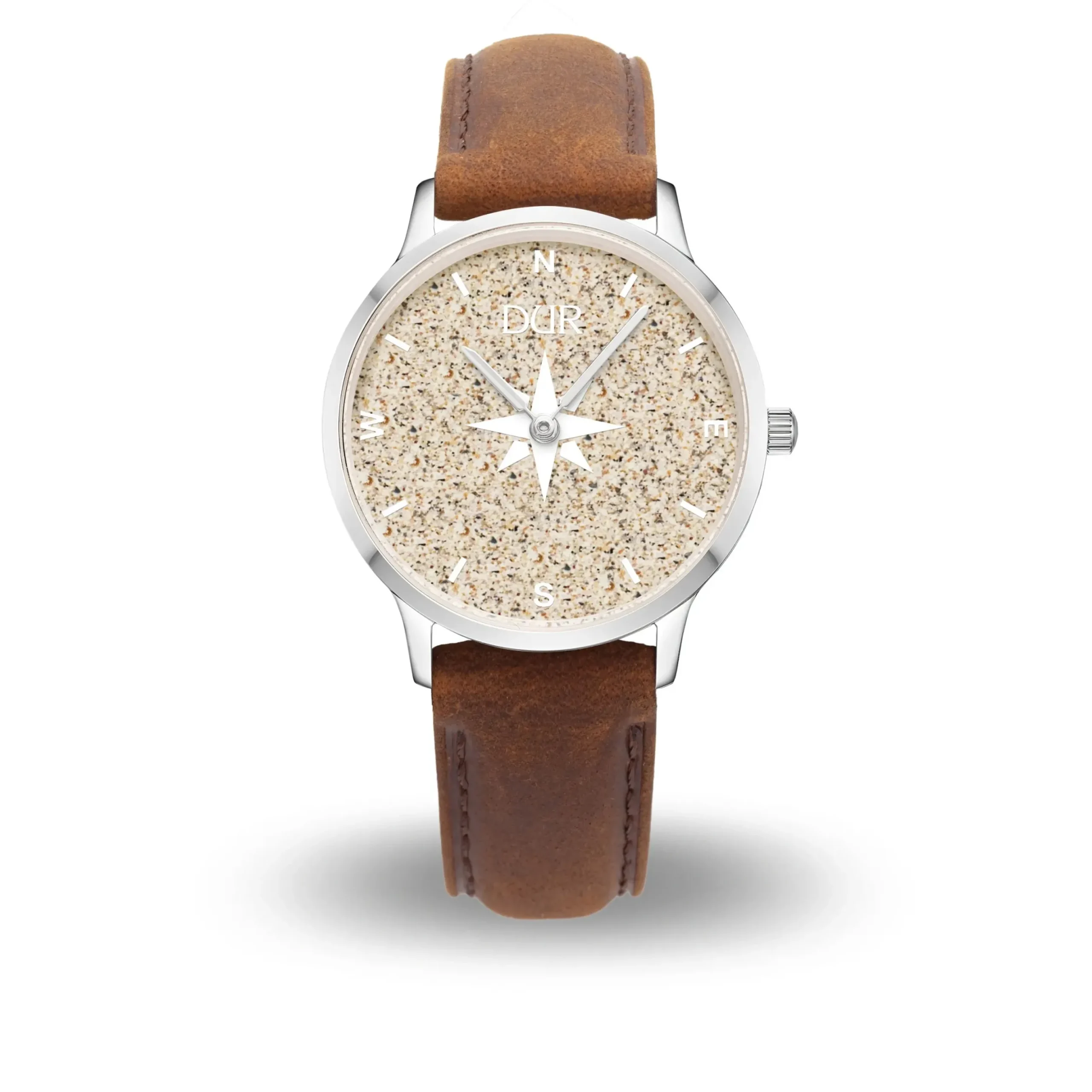 DUR Uhr 40er "Kompass 2.0" Strandsand, Lederband braun