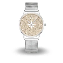 DUR Uhr 40er "Kompass 2.0" Strandsand, Mesh Band Edelstahl