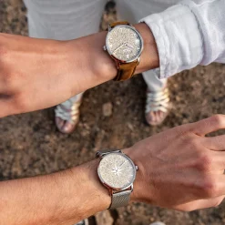 DUR Uhr 40er "Kompass 2.0" Strandsand, Mesh Band Edelstahl