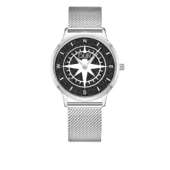 DUR Uhr 36er "Kompass" Lavasand, matt,  Mesh Band Edelstahl