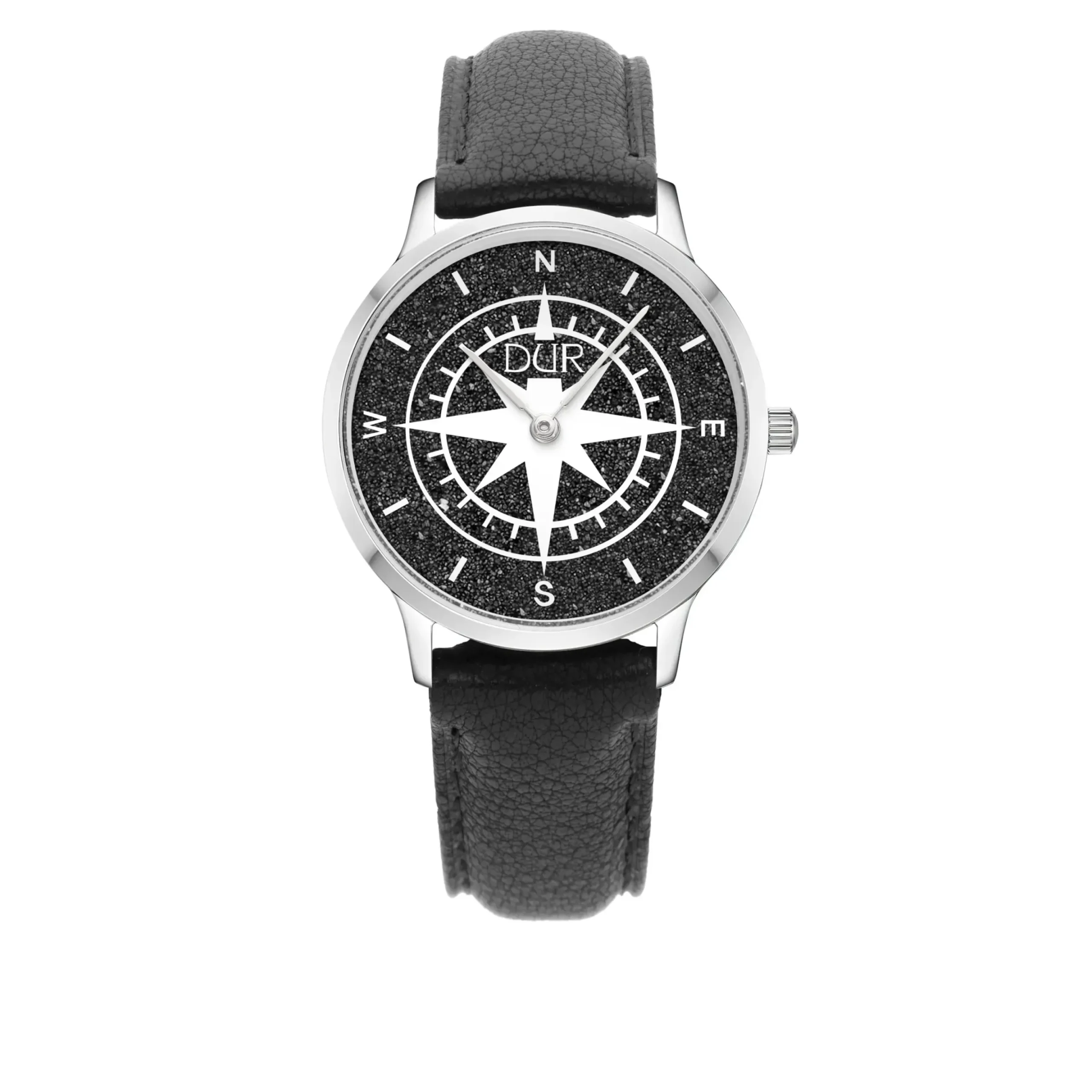 DUR Uhr 36er "Kompass" Lavasand, matt, Lederband schwarz
