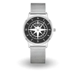 DUR Uhr 40er "Kompass" Lavasand, Mesh Band Edelstahl