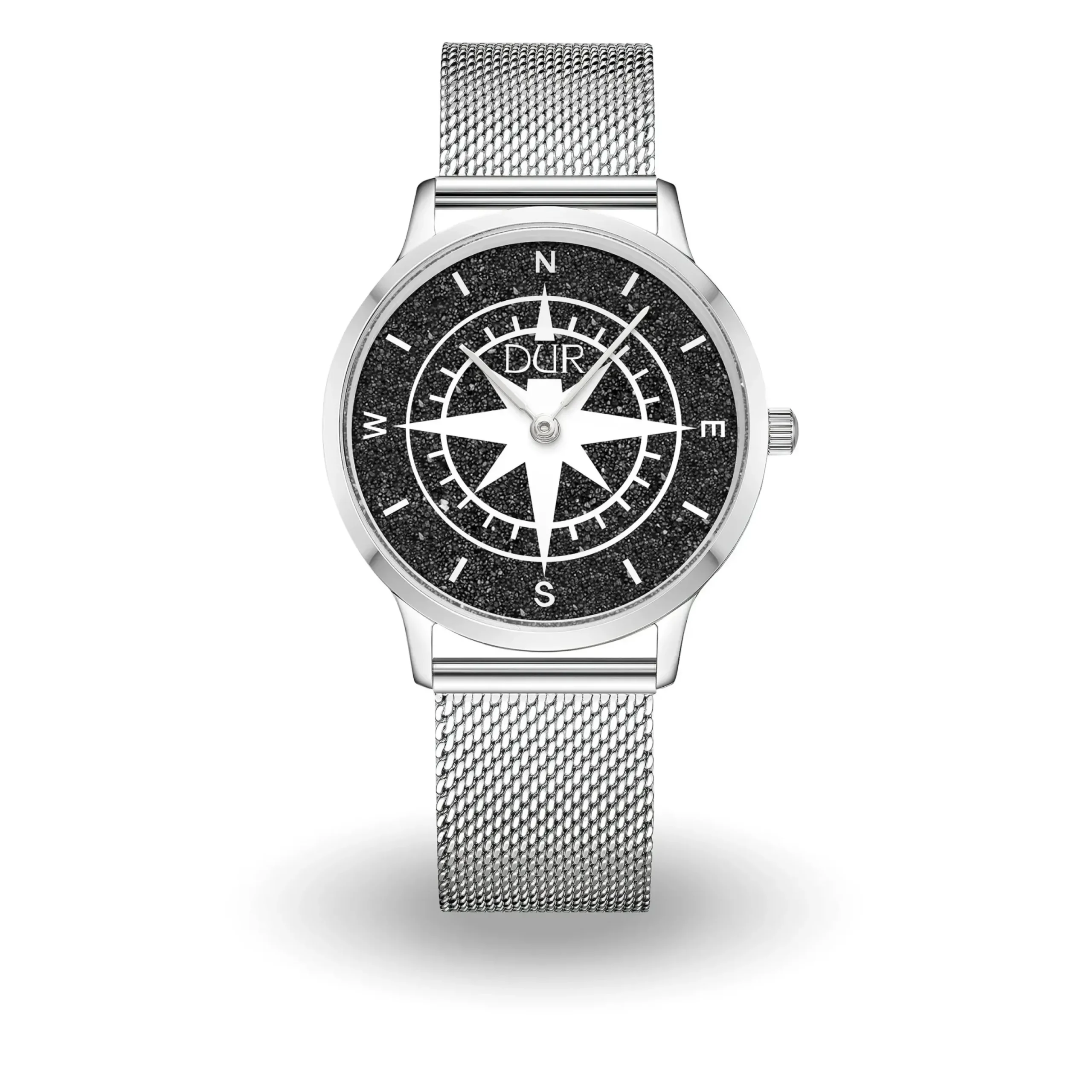 DUR Uhr 40er "Kompass" Lavasand, Mesh Band Edelstahl