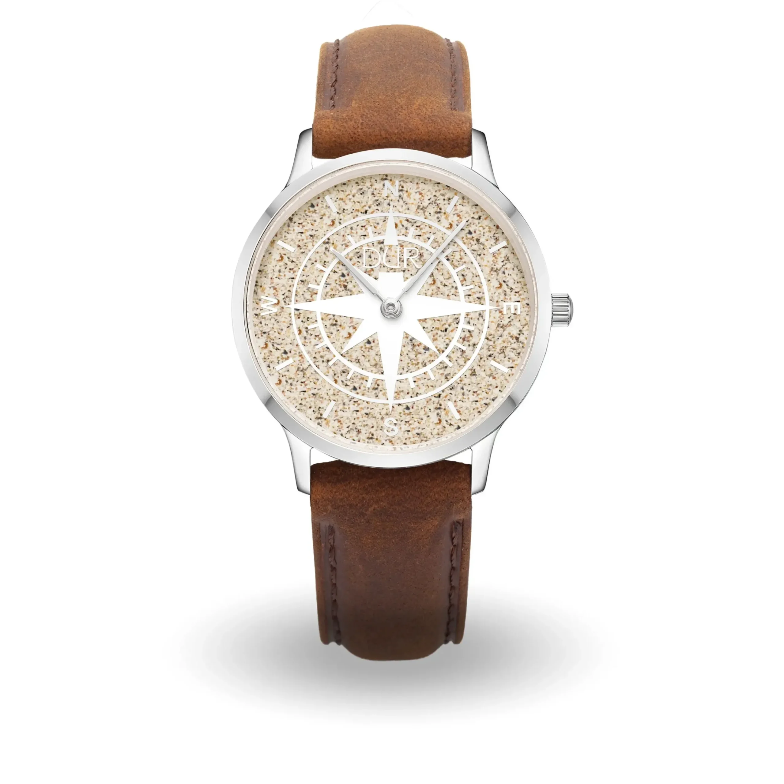 DUR Uhr 36er "Kompass" Strandsand, Lederband braun