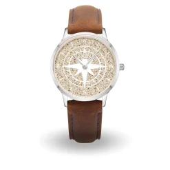 DUR Uhr 40er "Kompass" Strandsand, matt, Lederband braun