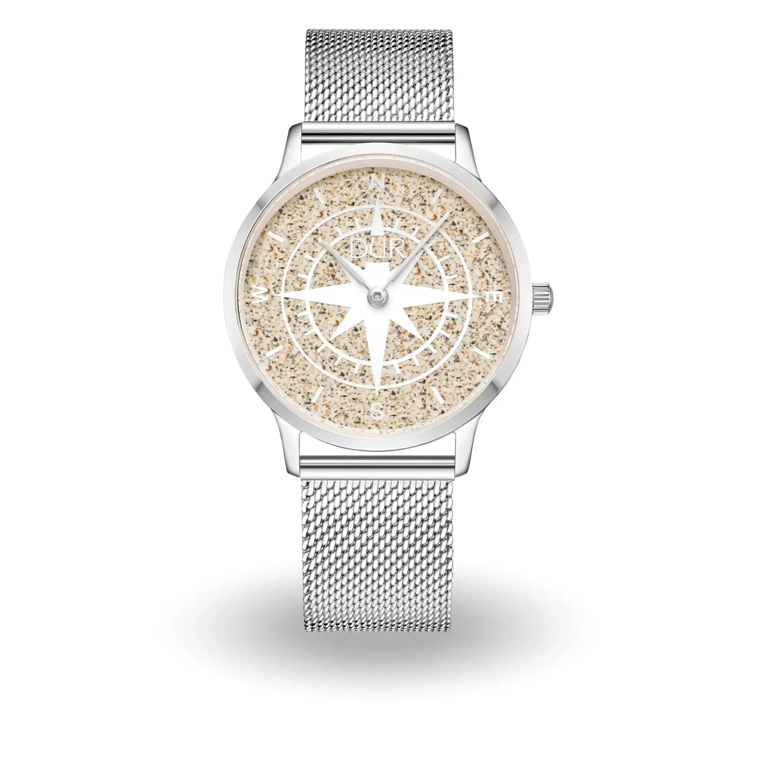 DUR Uhr 40er "Kompass" Strandsand, matt, Mesh Band Edelstahl