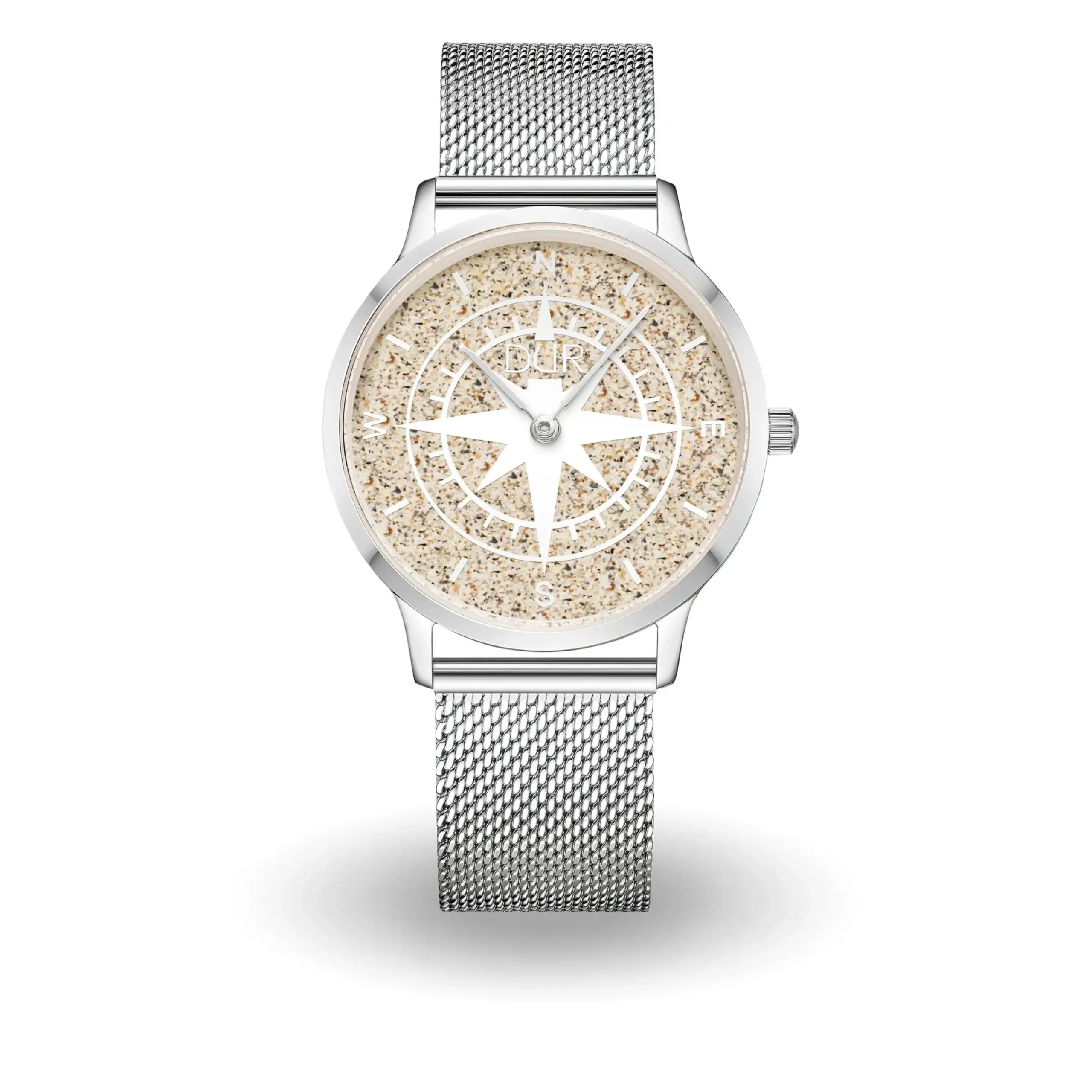 DUR Uhr 40er "Kompass" Strandsand, Mesh Band Edelstahl