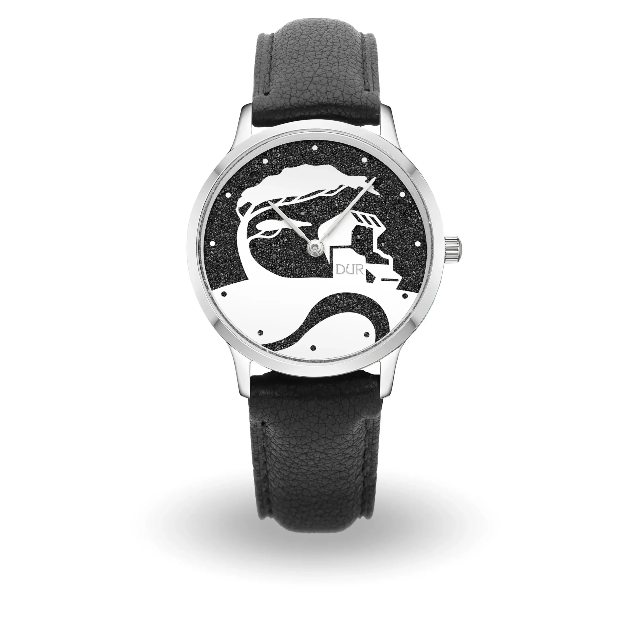 DUR Uhr 40er "Küste" Lavasand, Lederband schwarz
