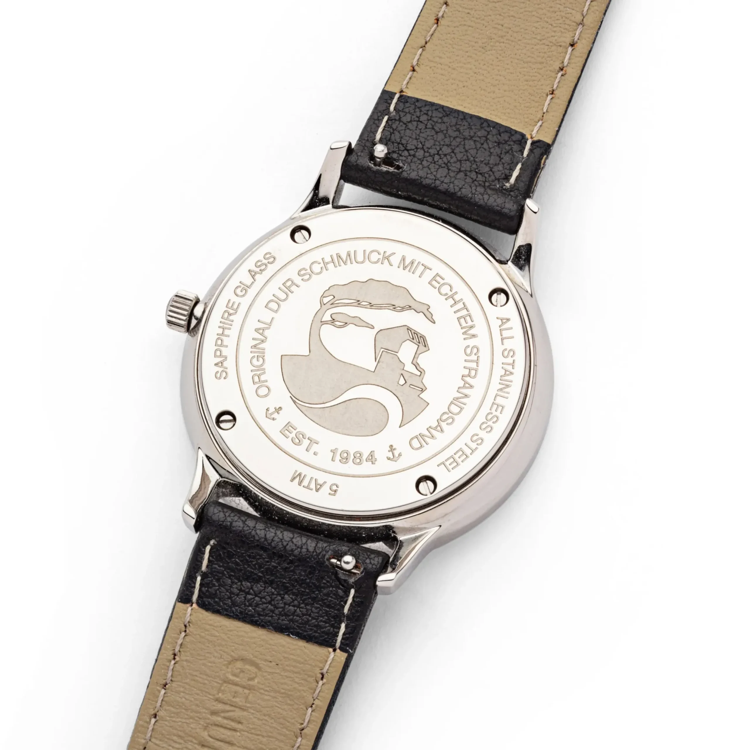 DUR Uhr 40er "Küste" Lavasand, Lederband schwarz