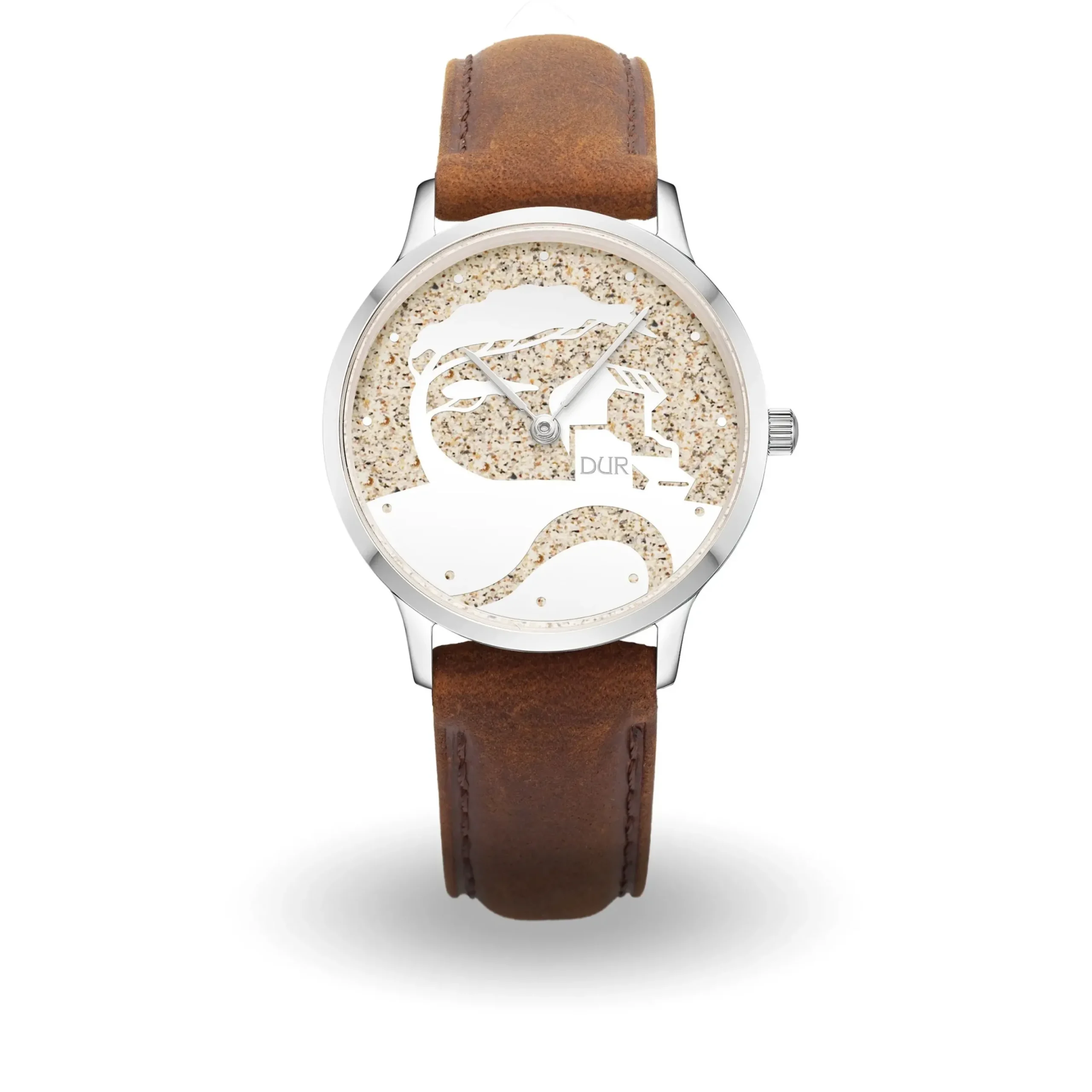 DUR Uhr 36er "Küste" Strandsand, Lederband braun