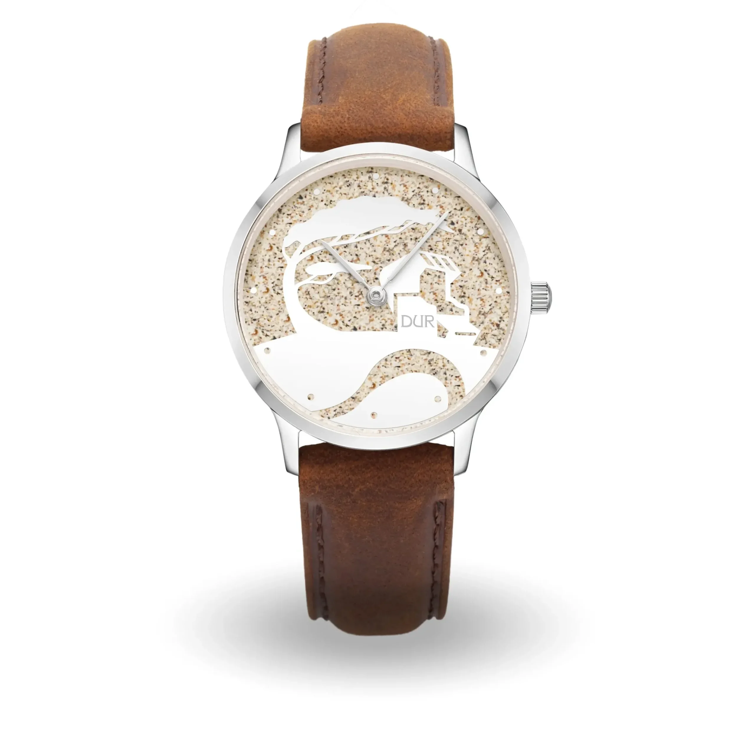 DUR Uhr 40er "Küste" Strandsand, matt, Lederband braun