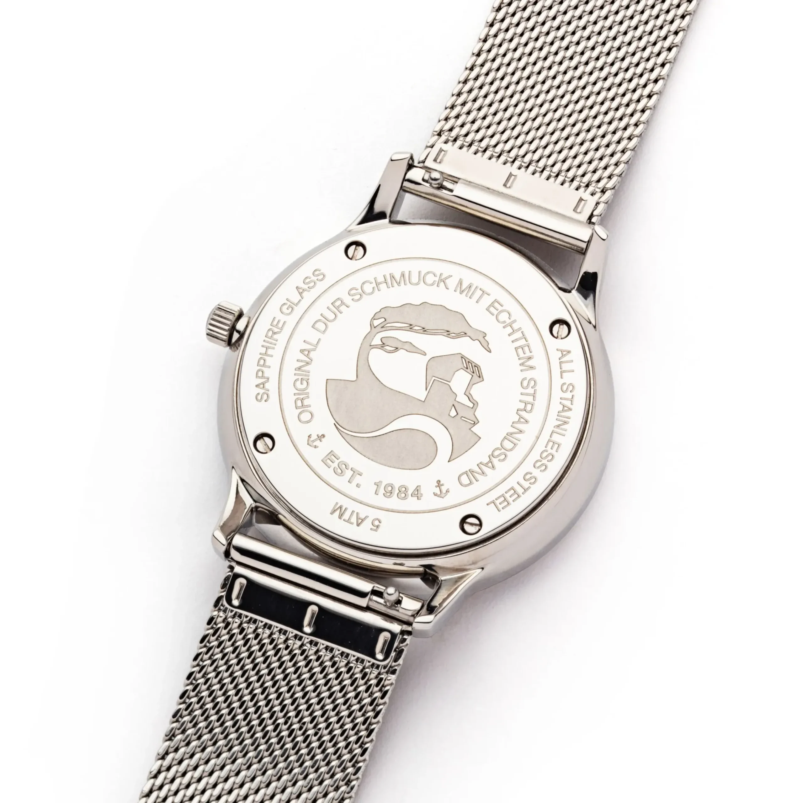 DUR Uhr 40er "Küste" Strandsand, Mesh Band Edelstahl