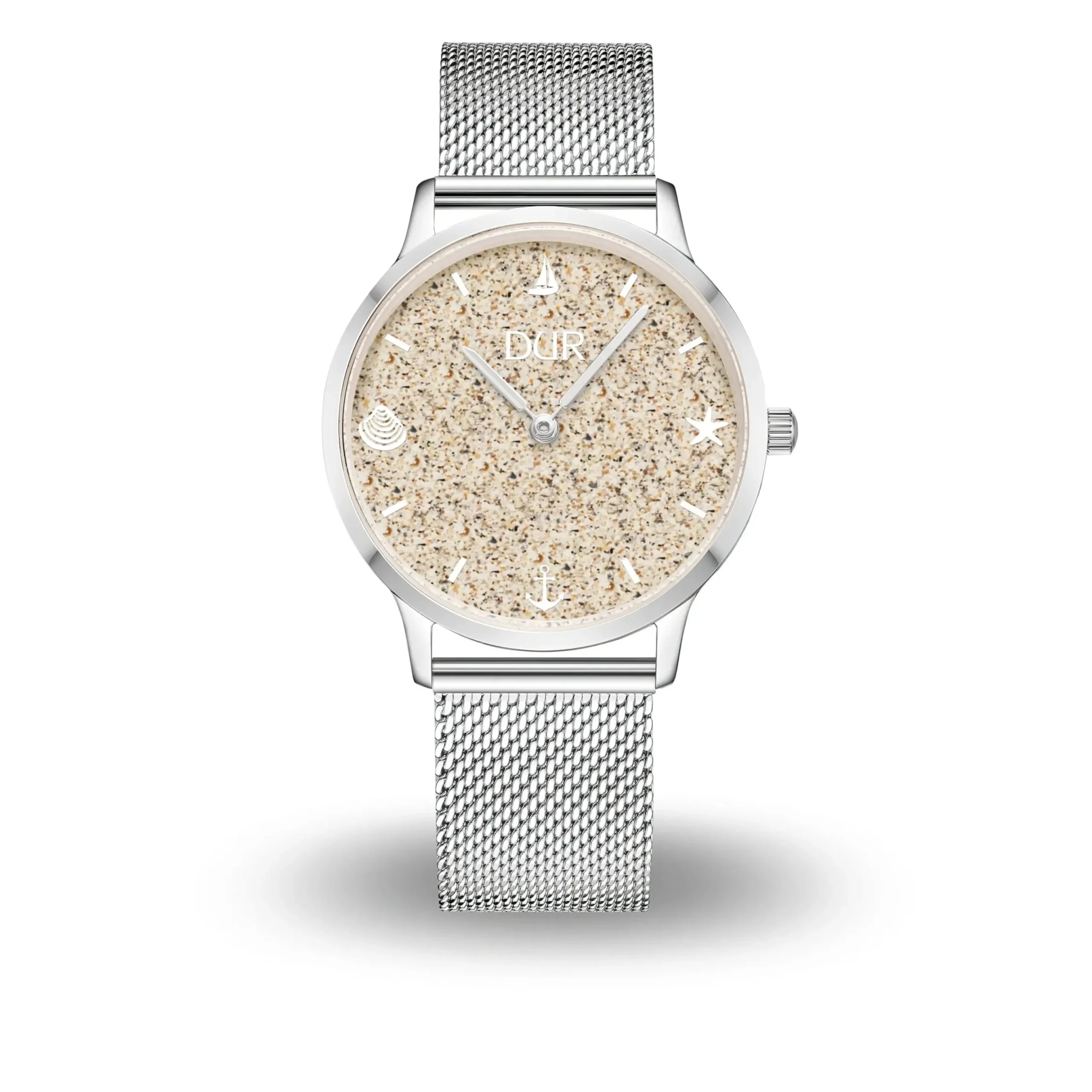 DUR Uhr 36er "Maritim" Strandsand, Mesh Band Edelstahl