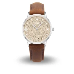 DUR Uhr 36er "Maritim" Strandsand, Lederband braun