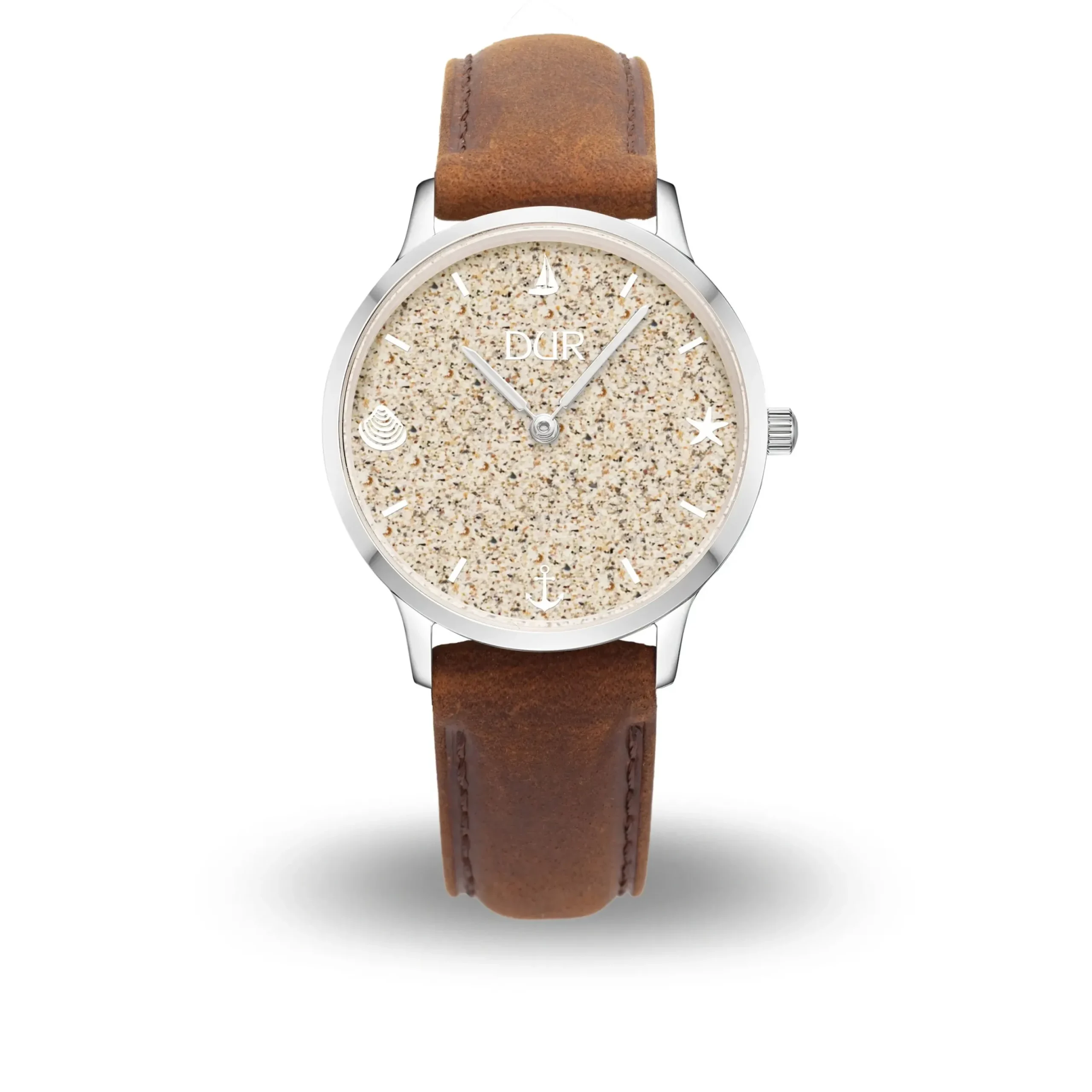 DUR Uhr 36er "Maritim" Strandsand, Lederband braun