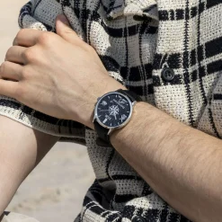 DUR Uhr 40er "Ostfriesland" Lavasand, Lederband schwarz