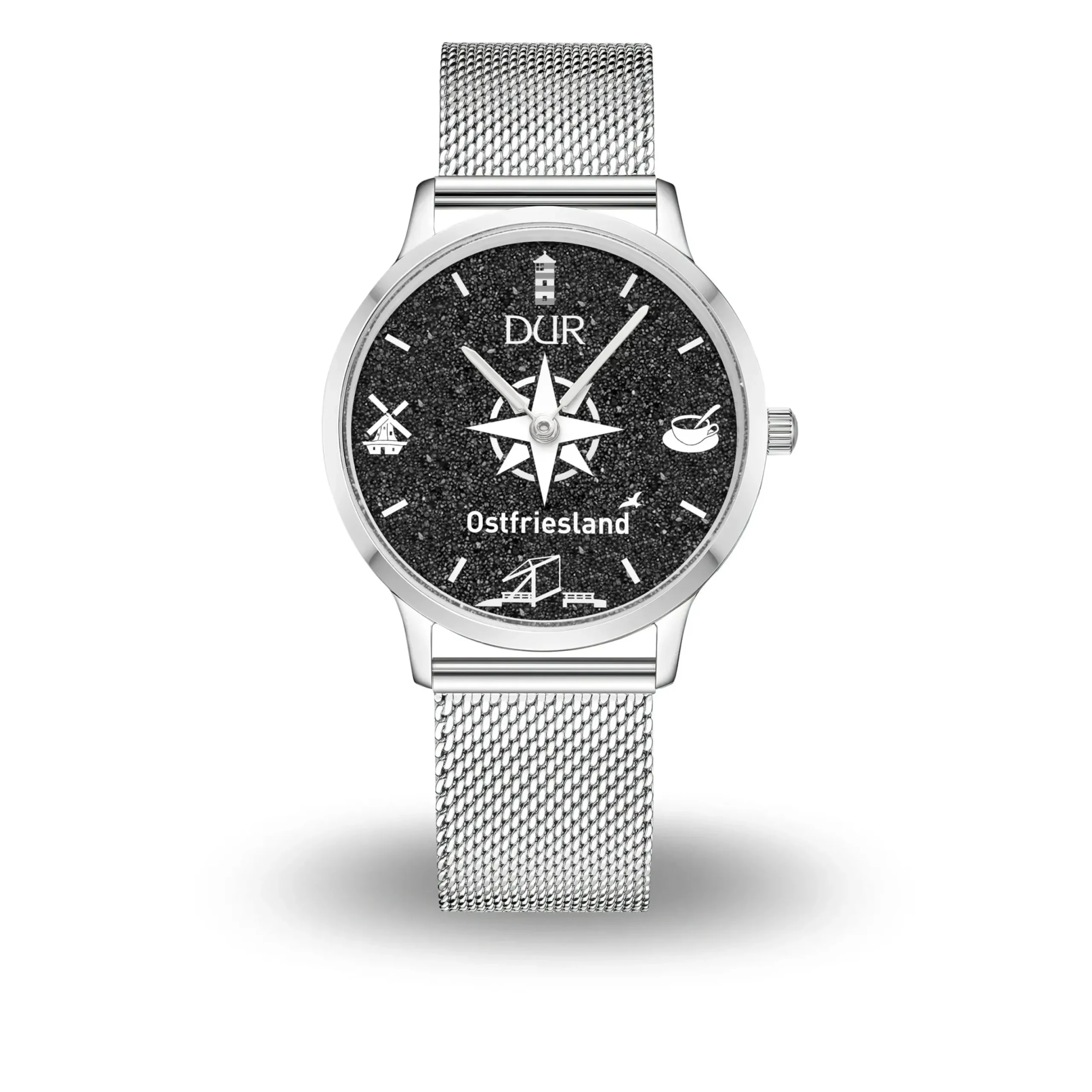 DUR Uhr 40er "Ostfriesland" Lavasand, Mesh Band Edelstahl