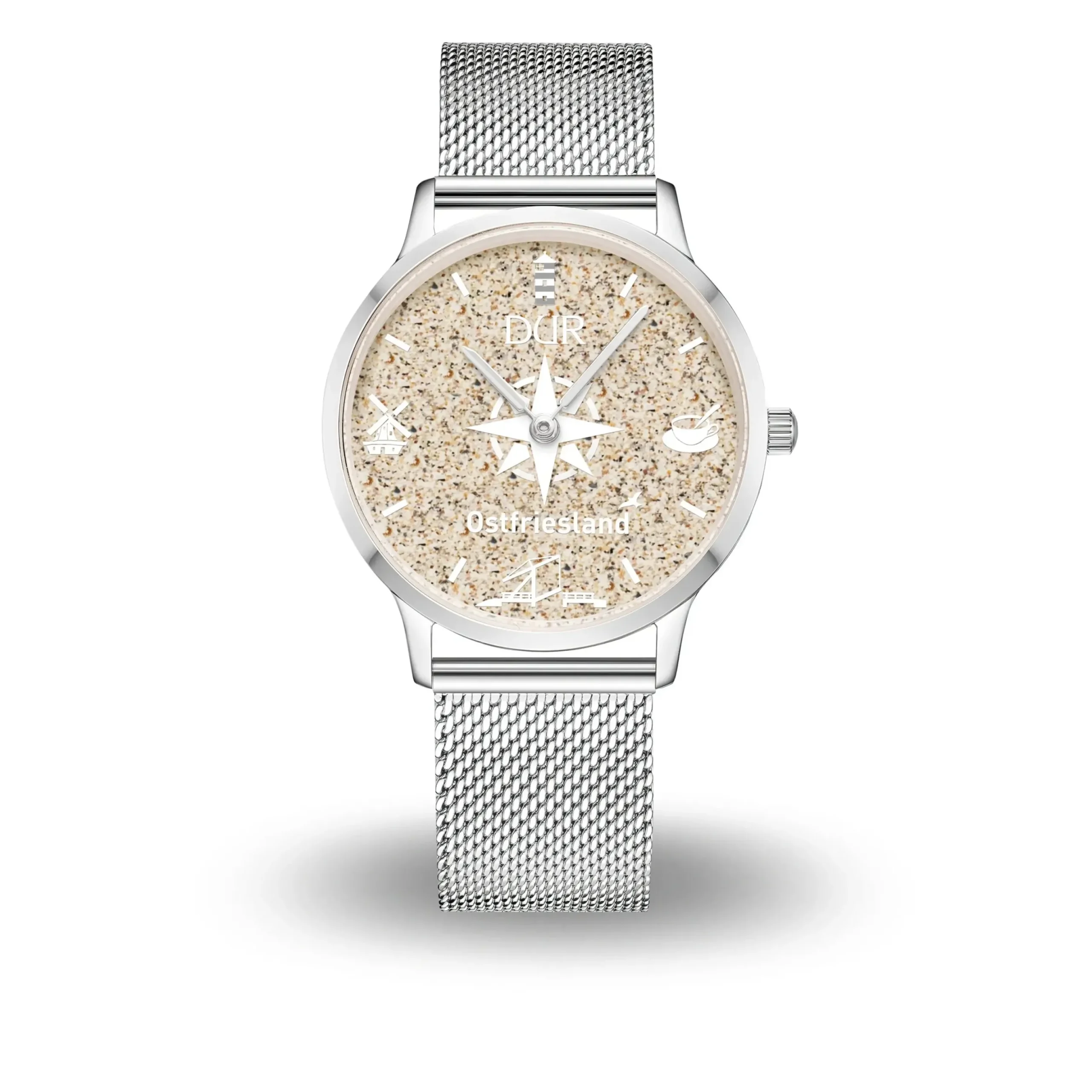 DUR Uhr 40er "Ostfriesland" Strandsand, Mesh Band Edelstahl