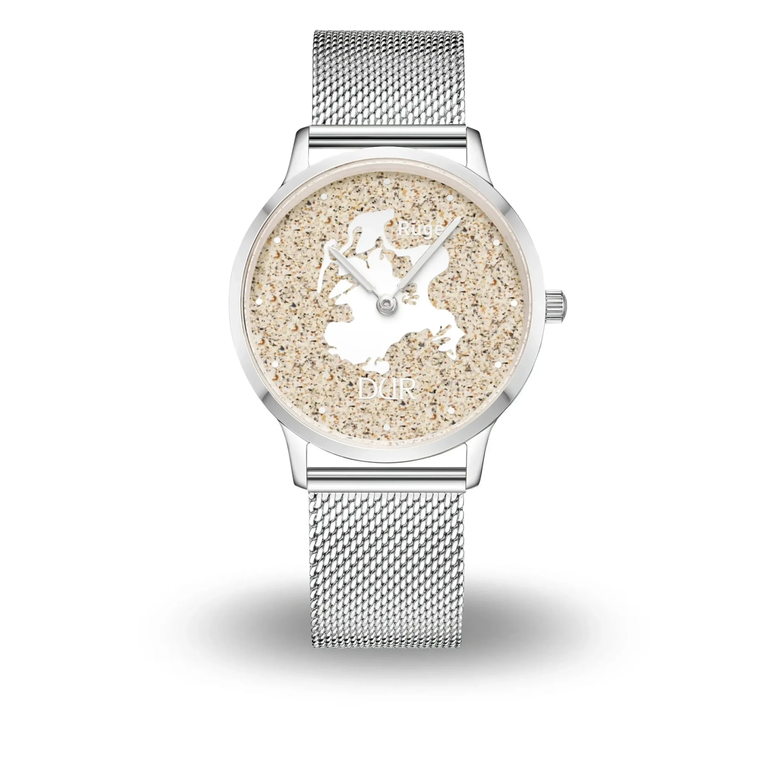 DUR Uhr 36er "Rügen" Strandsand, Mesh Band Edelstahl