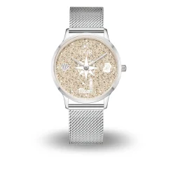 DUR Uhr 40er "Warnemünde" Strandsand, Mesh Band Edelstahl