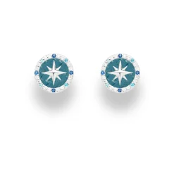 Ohrring "Kompassrose 2.0" 10 mm Zirkonia und blauer Steinsand