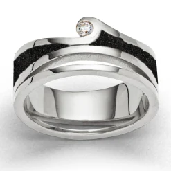 Ring "Maui" Lavasand/Zirkonia rhodiniert