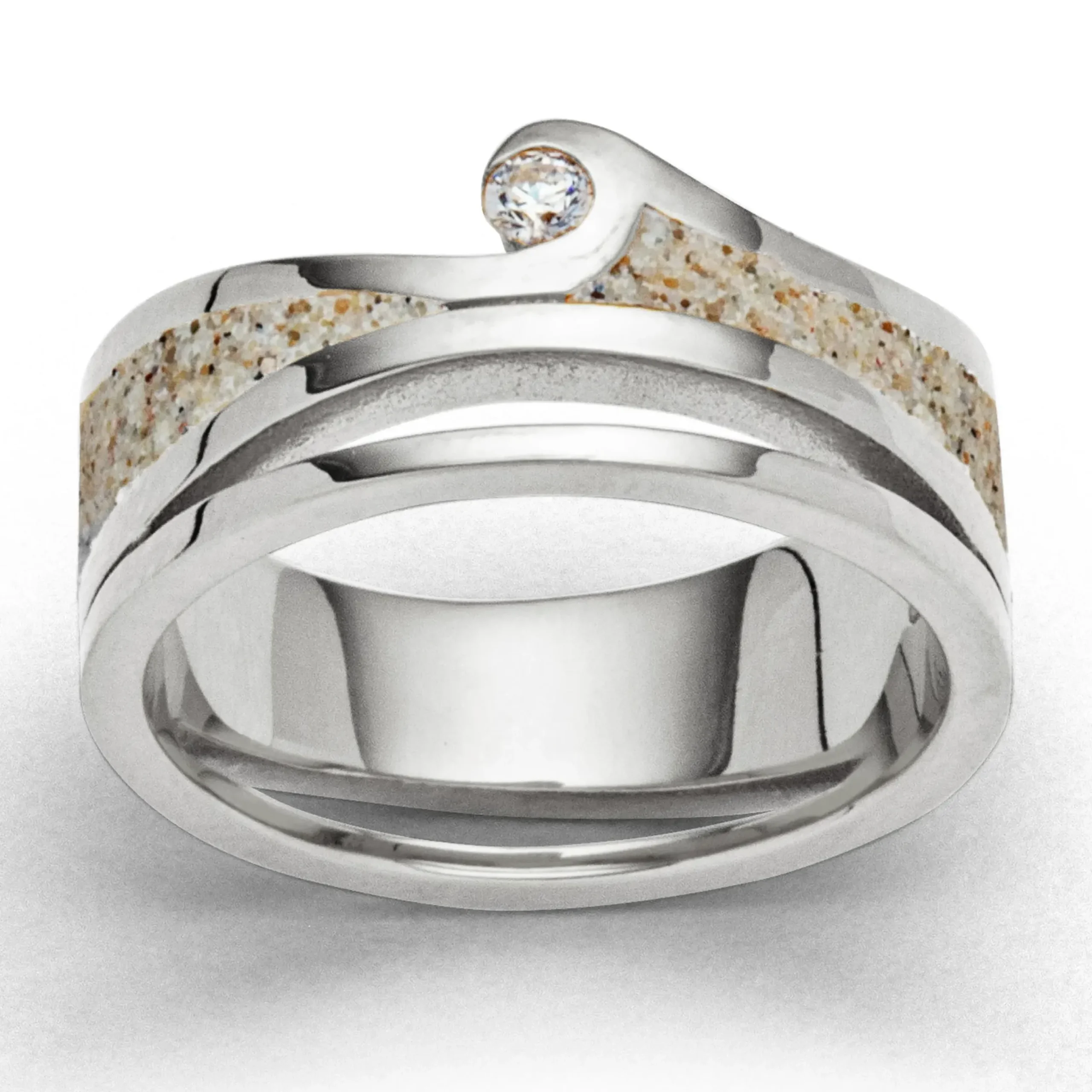 Ring "Maui" Strandsand/Zirkonia rhodiniert