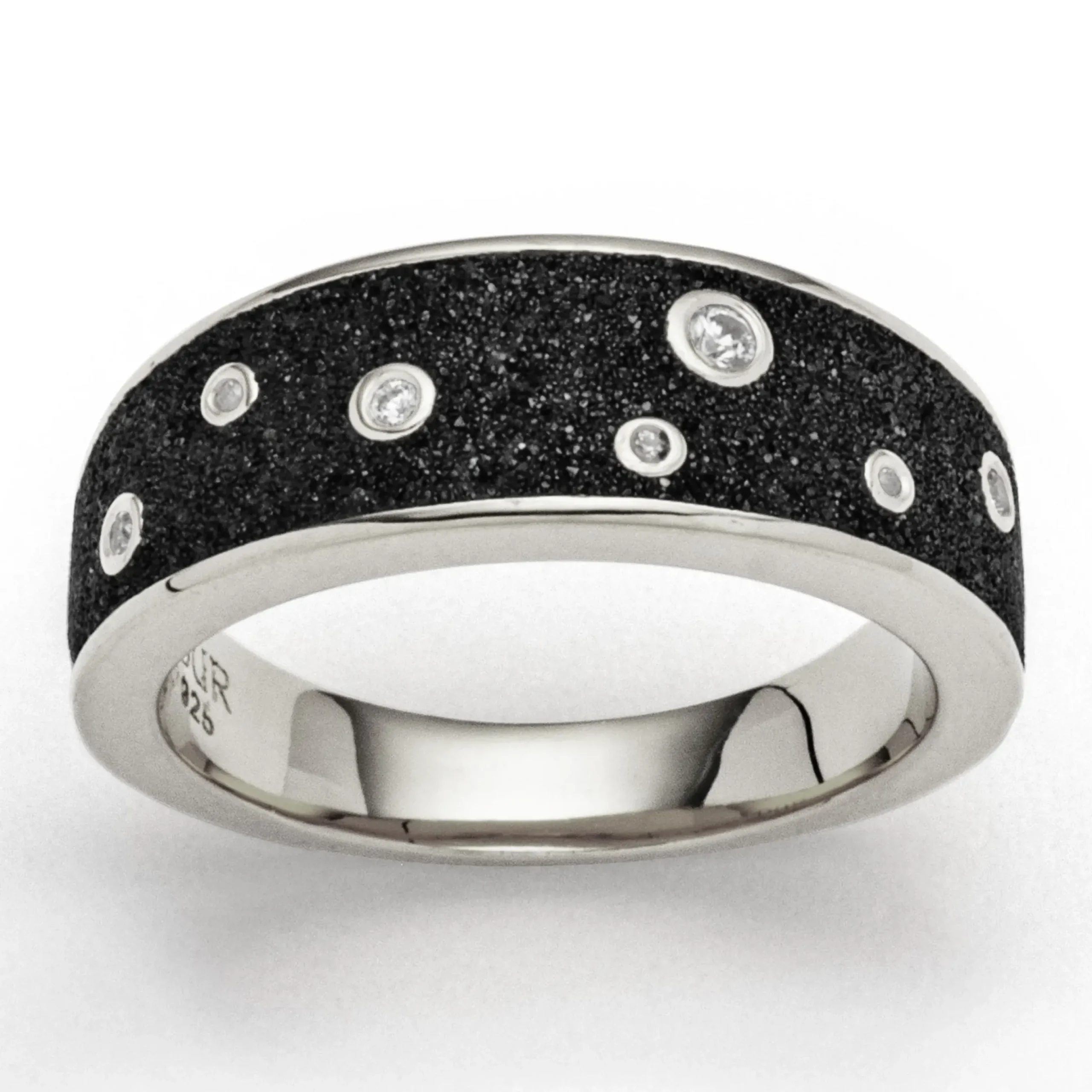 Ring "Monaco" Lavasand/Zirkonia rhodiniert