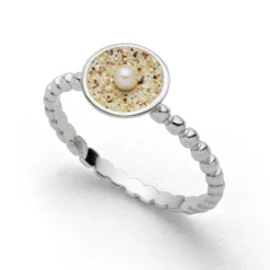 Ring "Sandschale" Perle rhodiniert