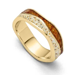 Ring "Strandwellen"mit Bernstein, vergoldet