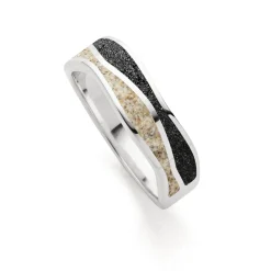 Ring "Welle" Strandsand/Lavasand rhodiniert