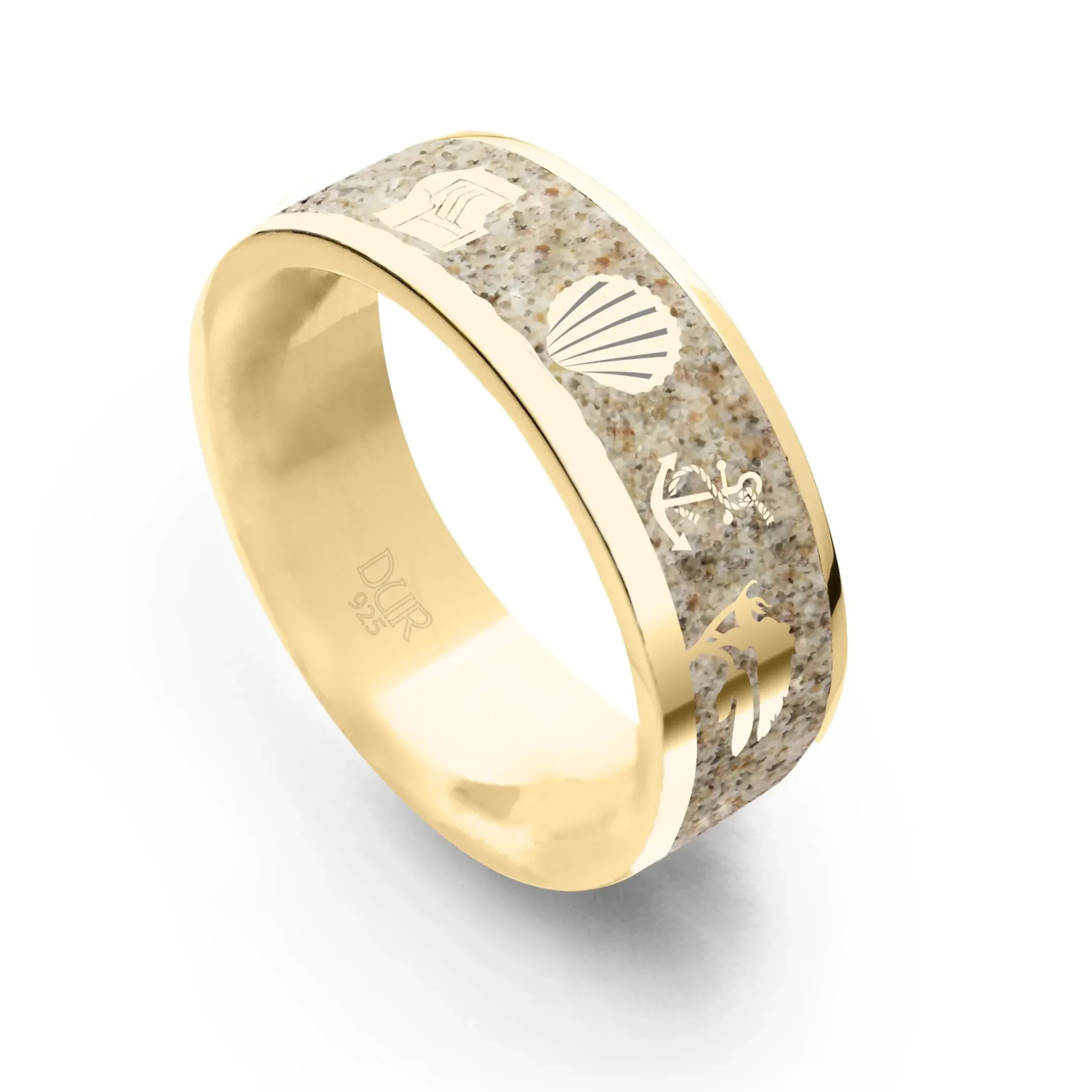 Strandring "Ostsee" 7 mm Strandsand vergoldet